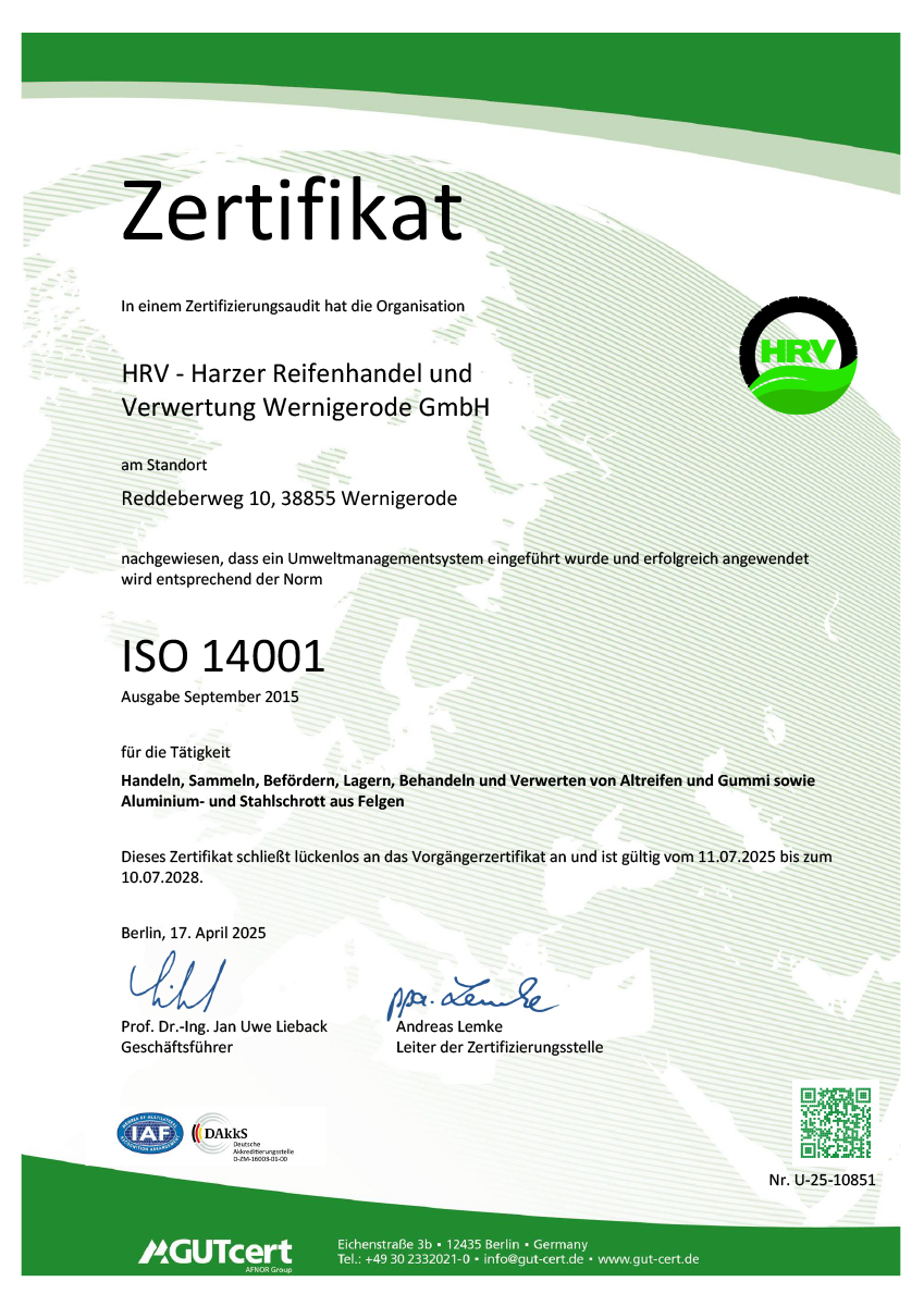 HRV GmbH - Zertifikat ISO14001, 2025 &ndash; 2028